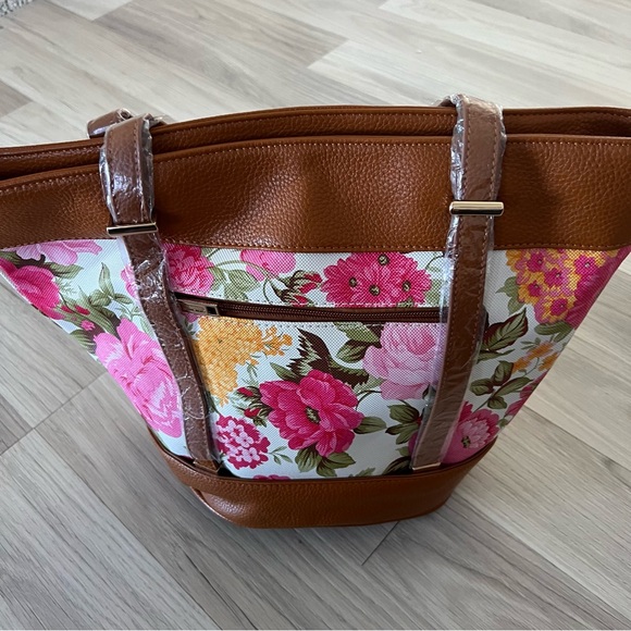 SAMOE STYLE Floral Brown Shoulder Purse Handbag Faux Leather - Picture 3 of 17